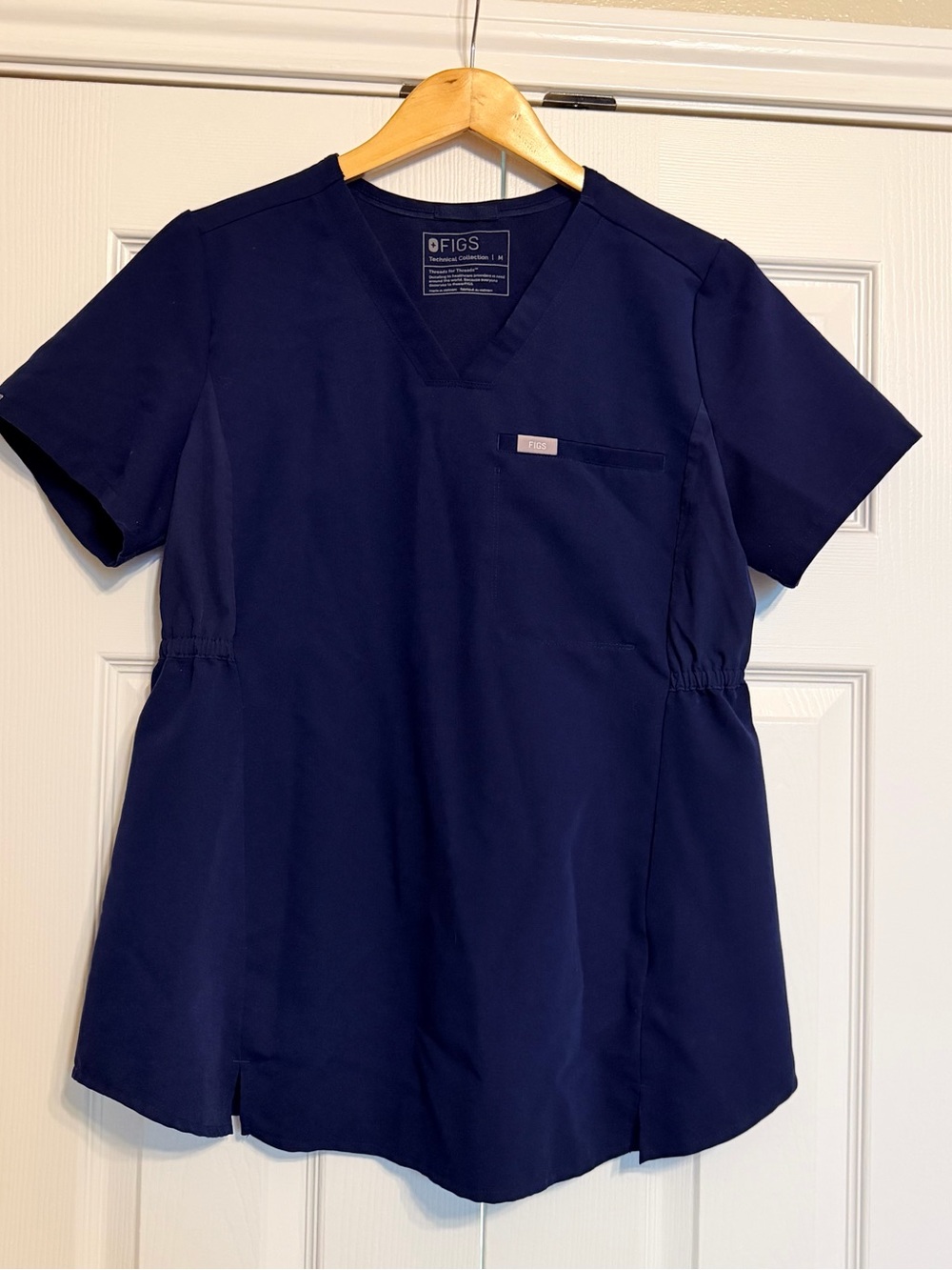 Figs Navy V-Neck Maternity Scrub Top with Chest Pocket